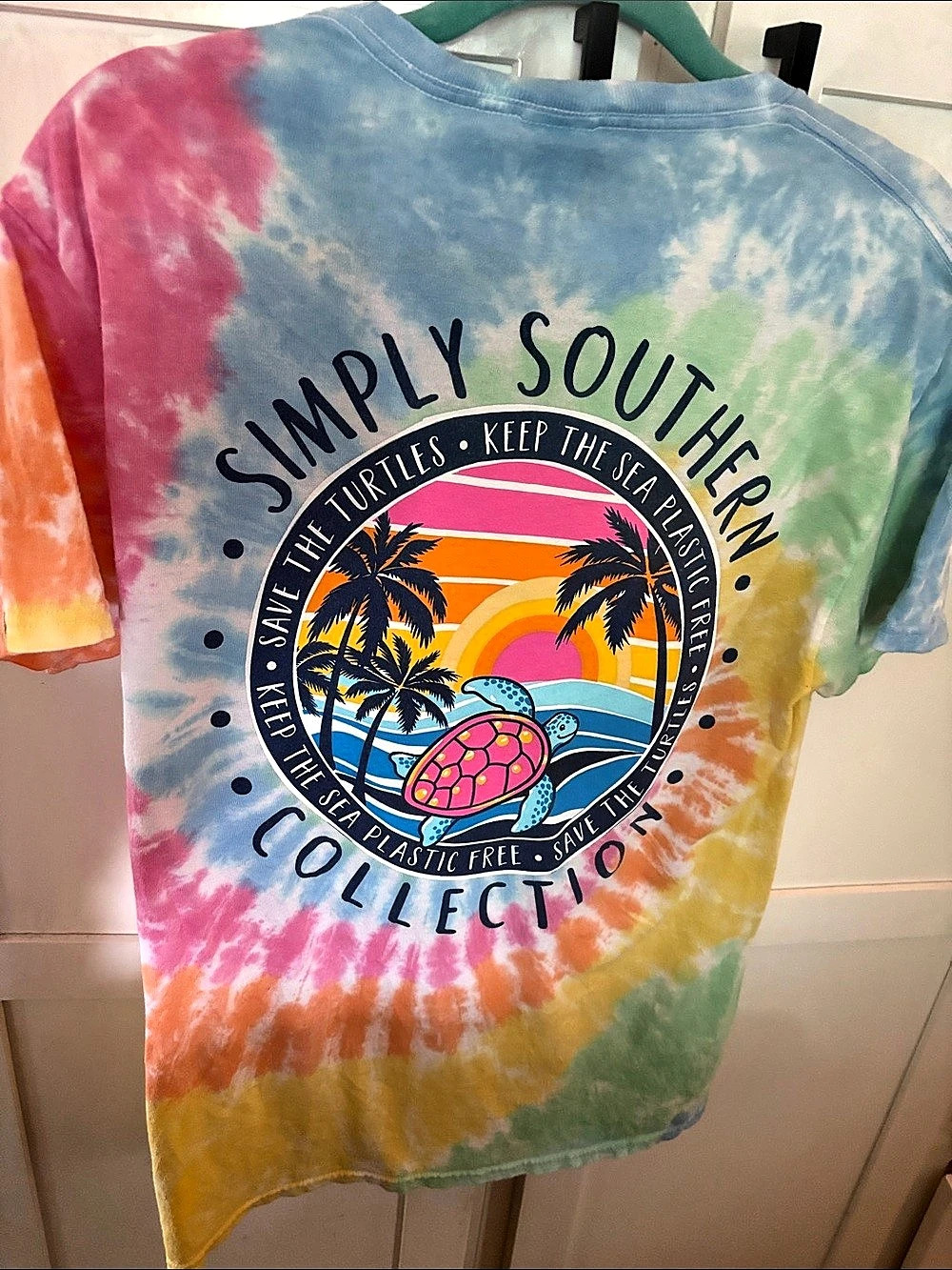 Simply Southern Save The Turtles Tie-Dye T-Shirt in Blue & Pink